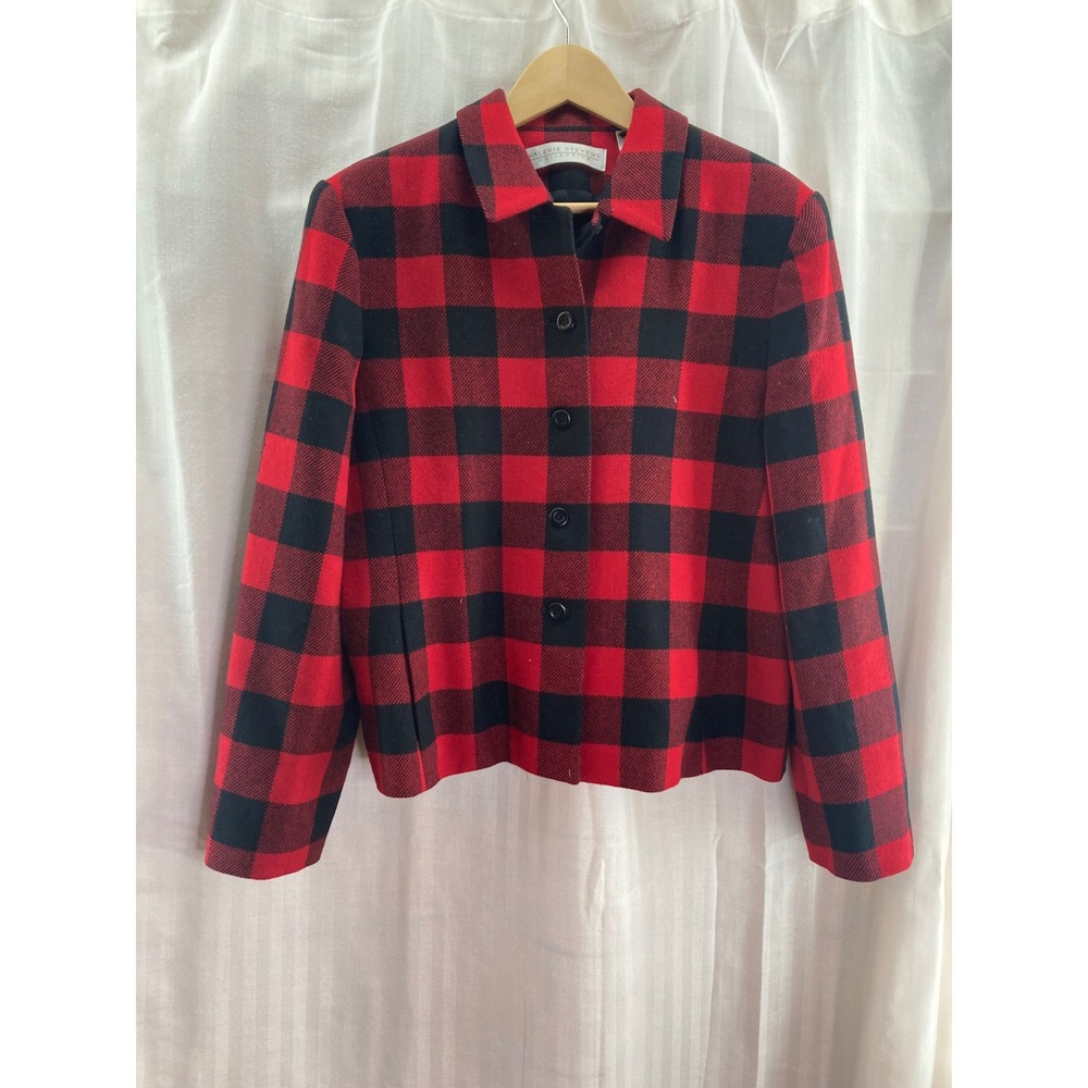 Valerie Stevens Collection Women's Red Black Buffalo Plaid Wool‎ Blend Jacket 12